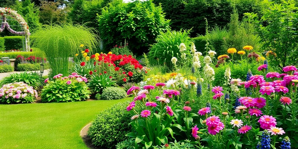 Bunte Blumen und gepflegte Grünflächen in Berlin.