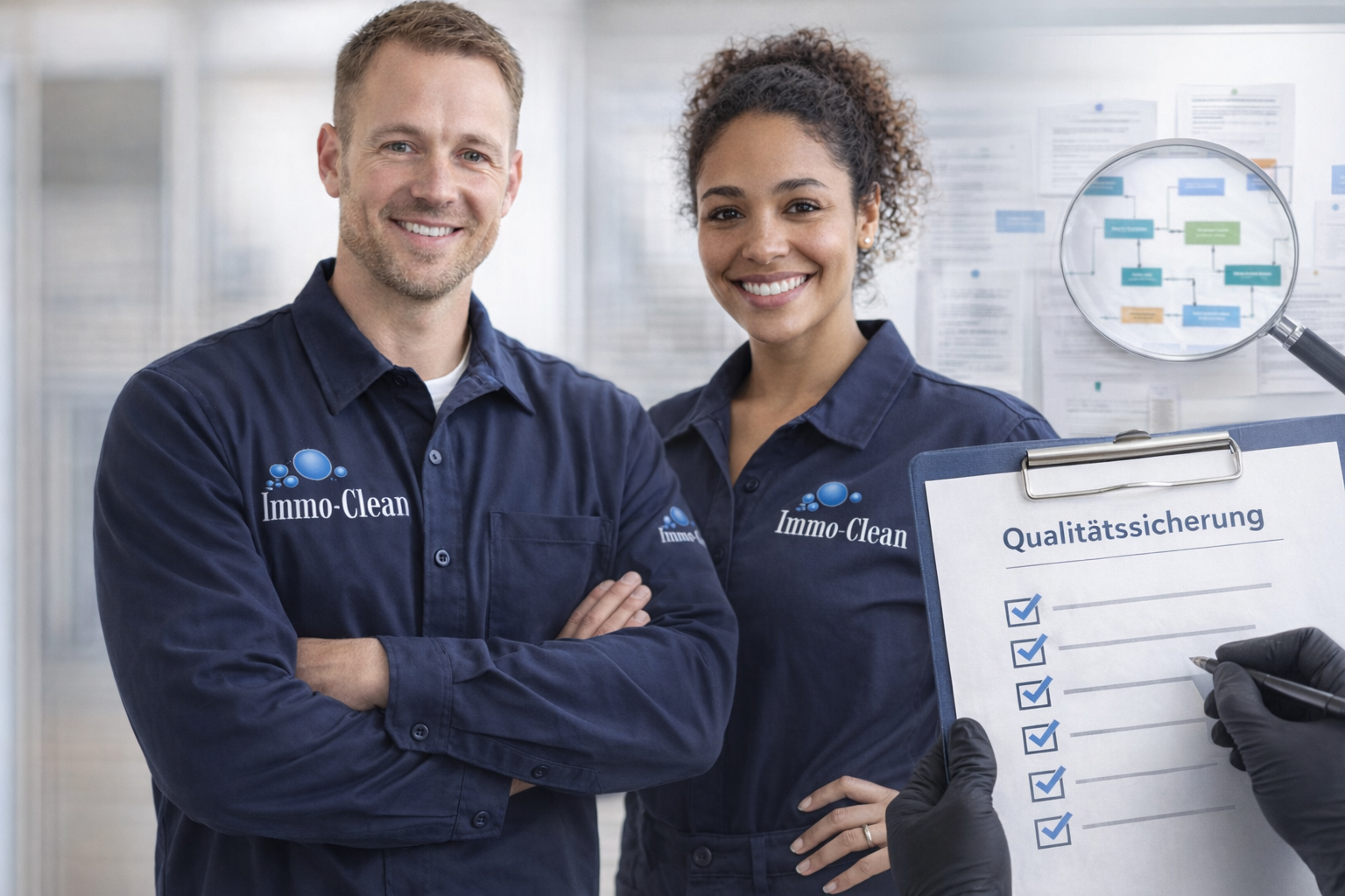 Immo Clean Objektleiter bei der Qualitätskontrolle in einem Berliner Bürogebäude