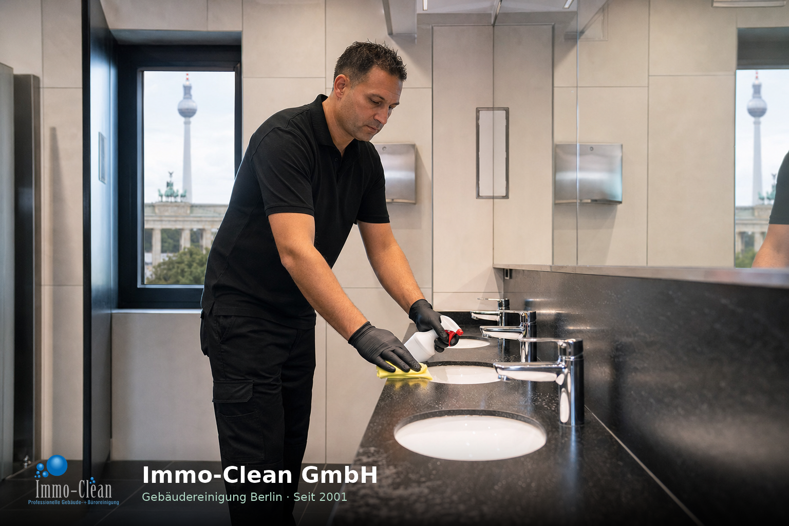 Sanitaerpflege Buero Berlin - Im Sanitärbereich kommen verschiedene Reinigungsmittel gezielt