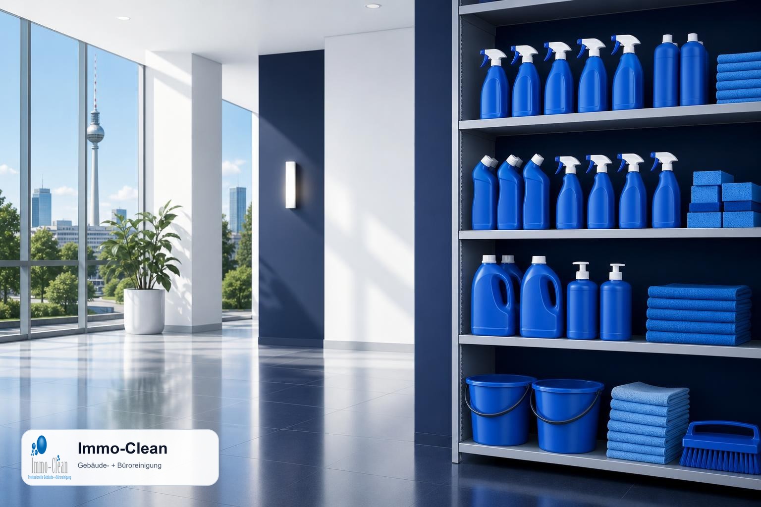 Illustration: Flat, high-quality vector illustration in the corporate design of a professional Berlin building-cleaning company