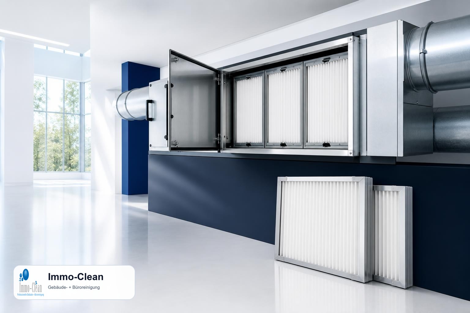 Illustration: Flat, high-quality vector illustration in the corporate design of a professional Berlin building-cleaning company