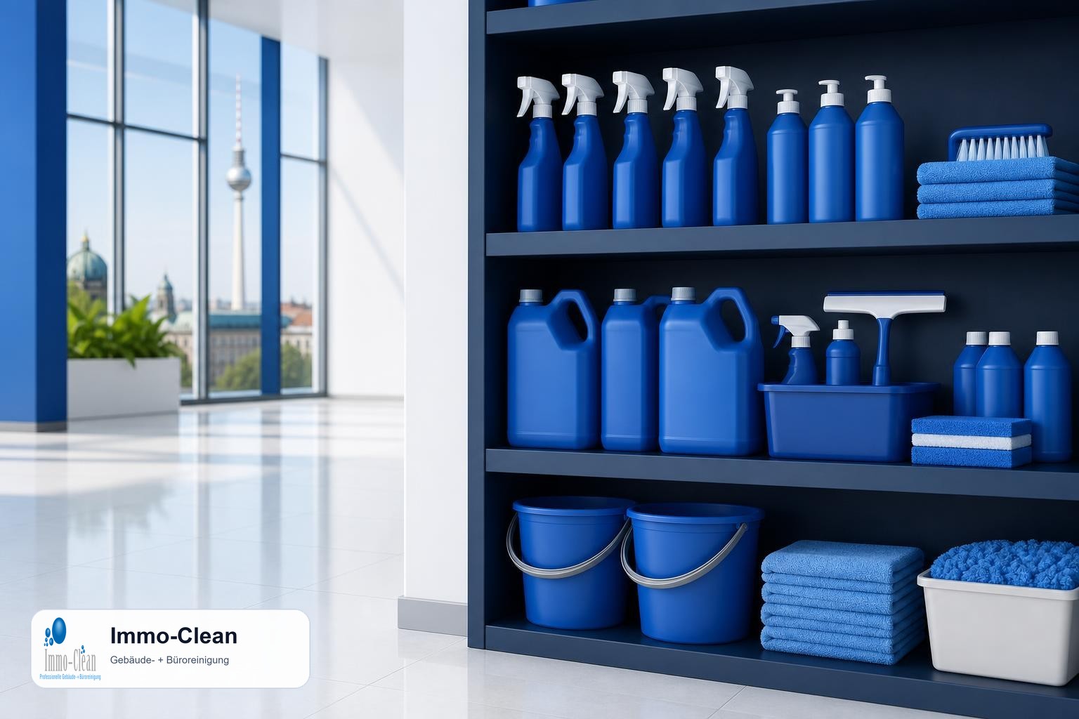 Illustration: Flat, high-quality vector illustration in the corporate design of a professional Berlin building-cleaning company