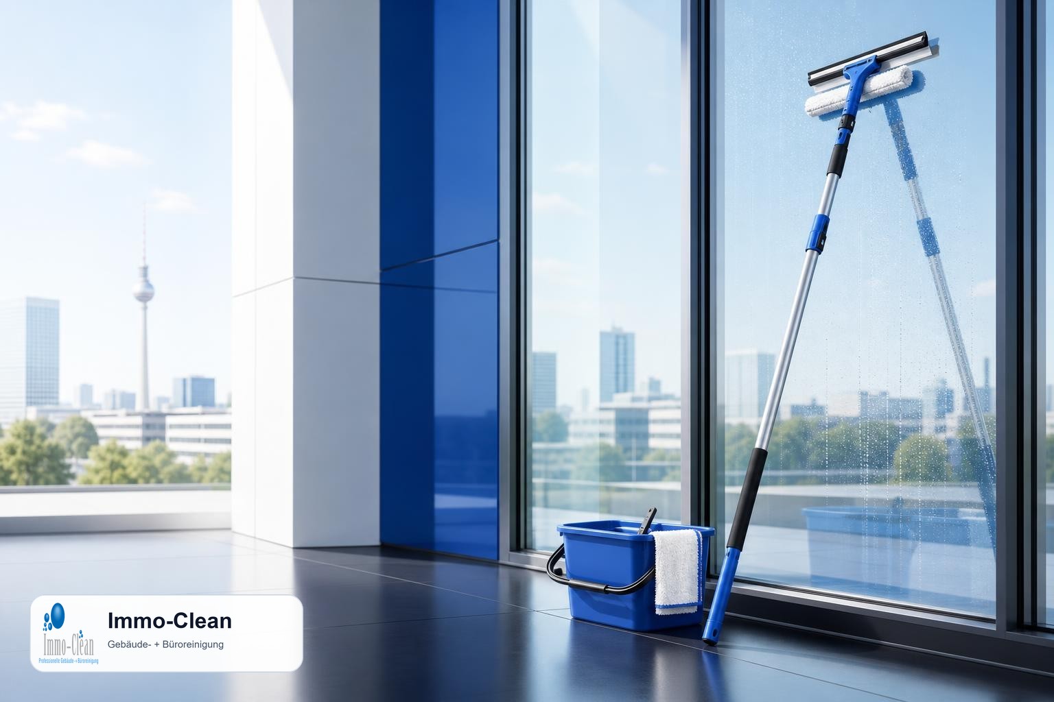 Illustration: Flat, high-quality vector illustration in the corporate design of a professional Berlin building-cleaning company