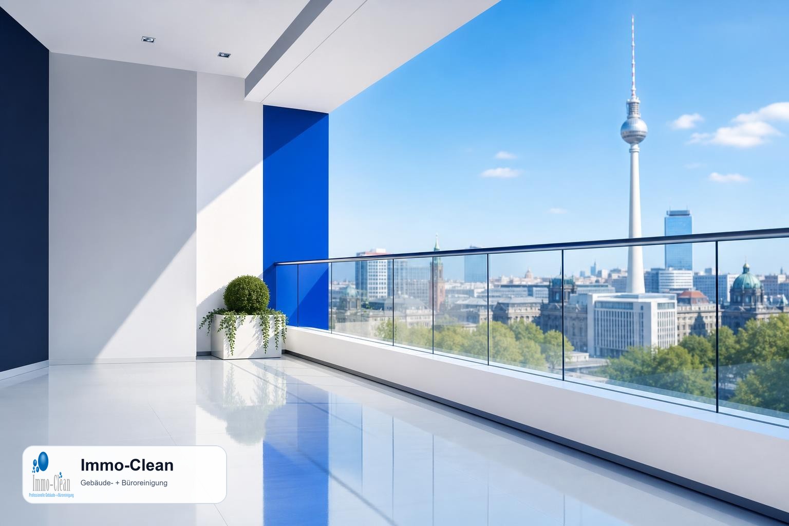 Illustration: Ein Glasbalkon mit sauberem Geländer