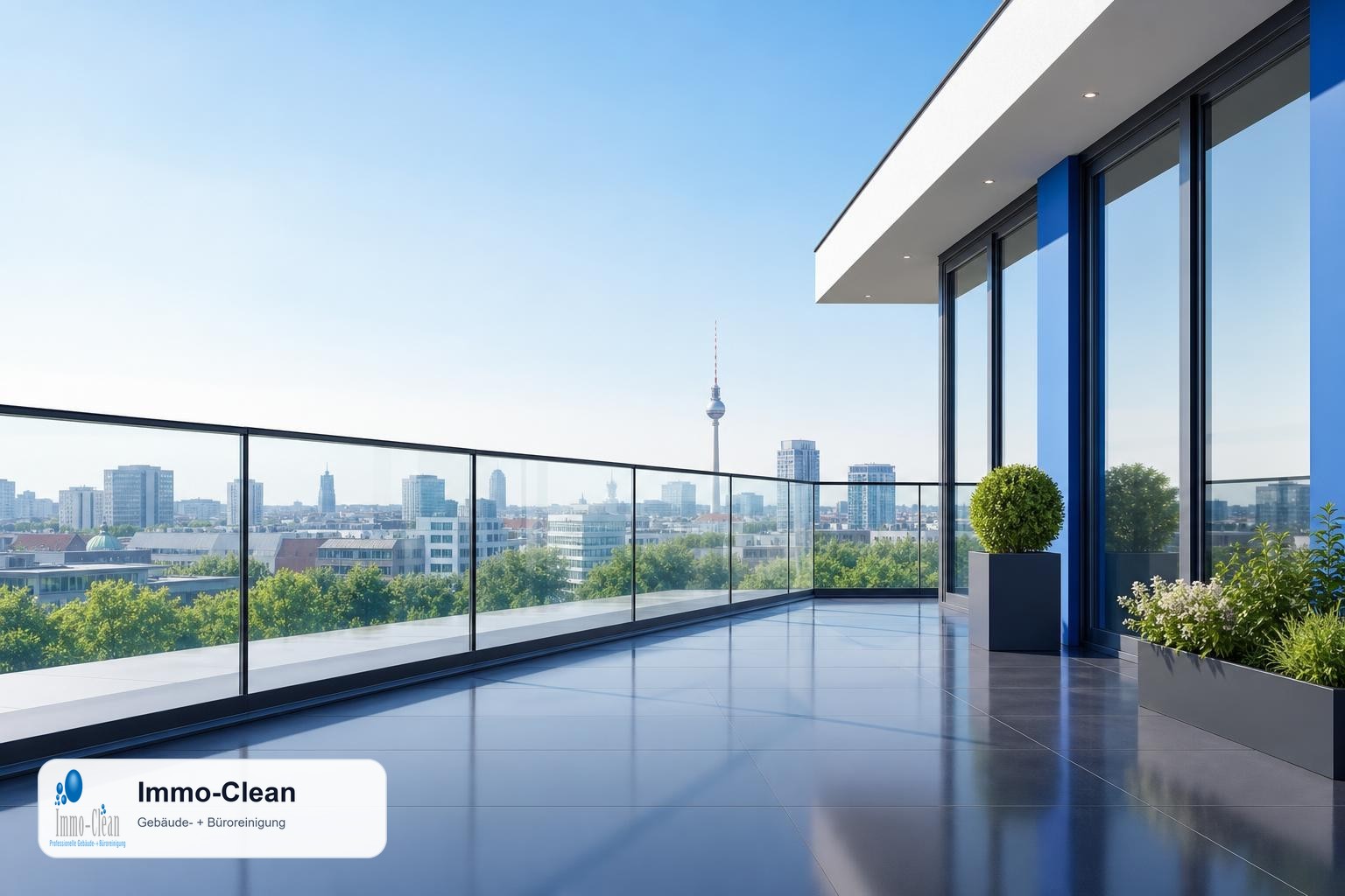 Illustration: Flat, high-quality vector illustration in the corporate design of a professional Berlin building-cleaning company