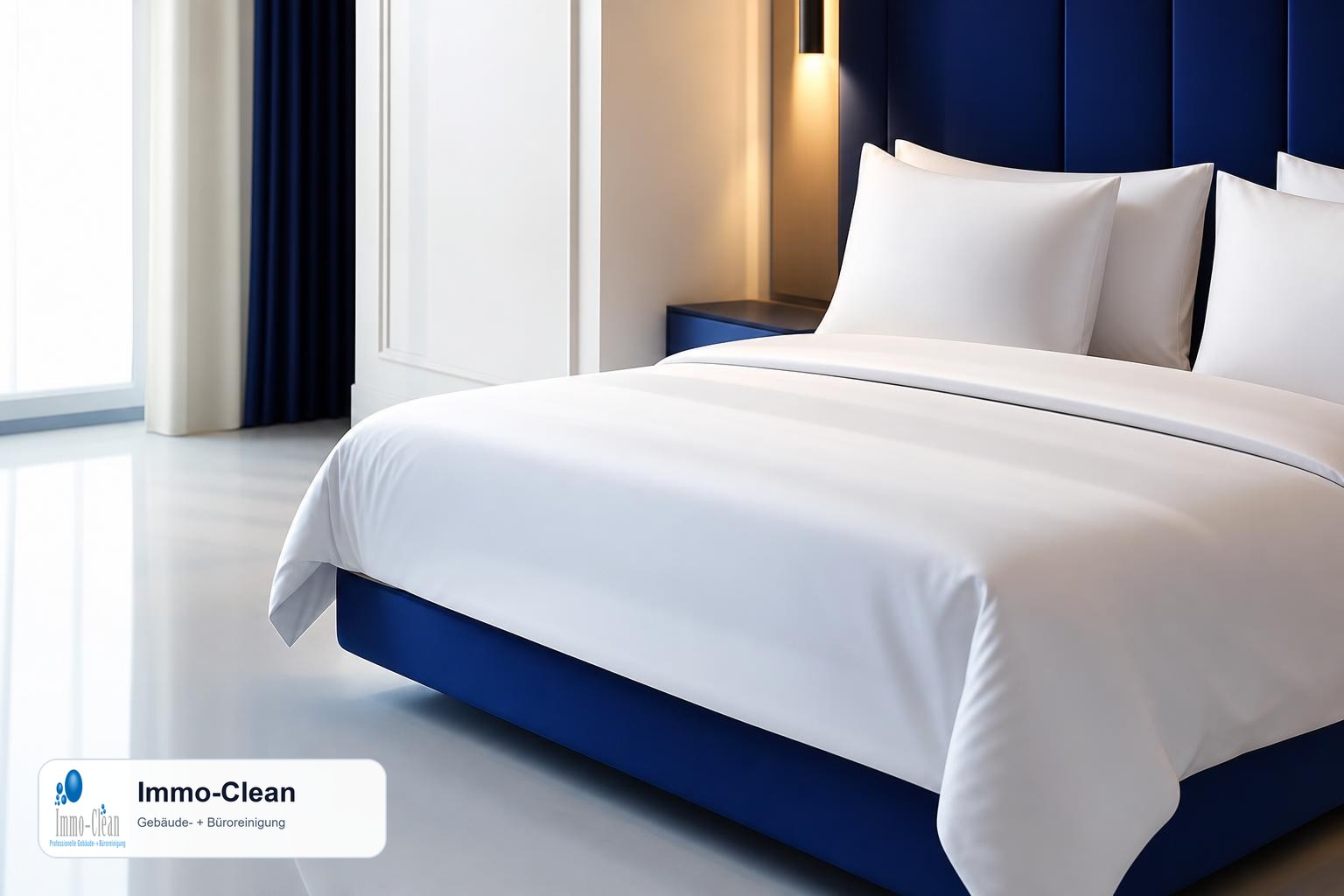 Illustration: Ein Hotelzimmer-Bett mit frisch gedecktem Weißbezug und Ordnung Nahansicht des Hauptobjekts mit warmem Licht.