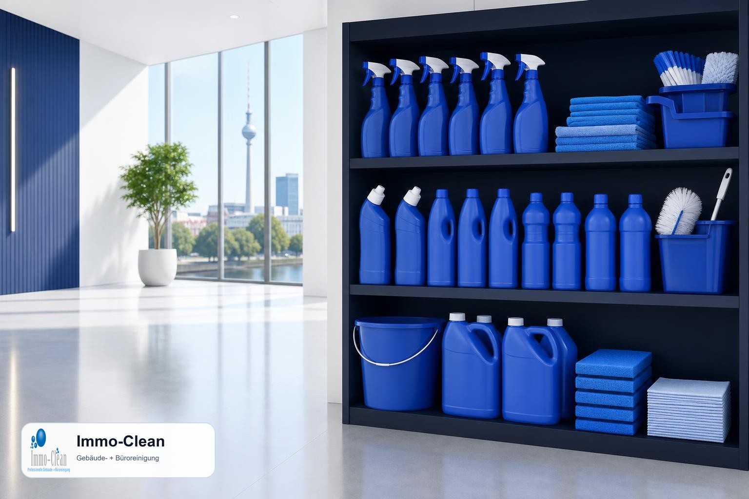 Illustration: Flat, high-quality vector illustration in the corporate design of a professional Berlin building-cleaning company