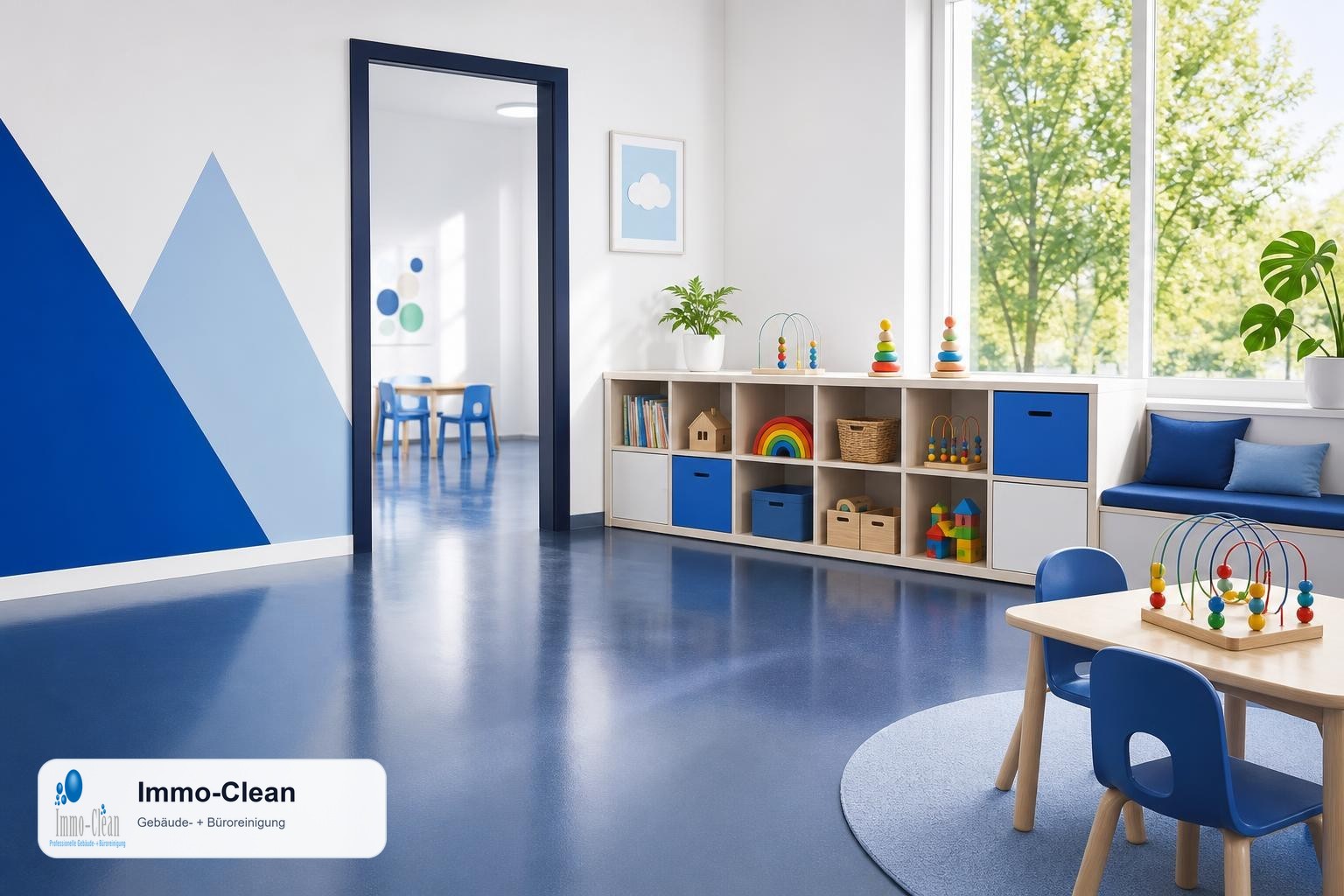 Illustration: Flat, high-quality vector illustration in the corporate design of a professional Berlin building-cleaning company
