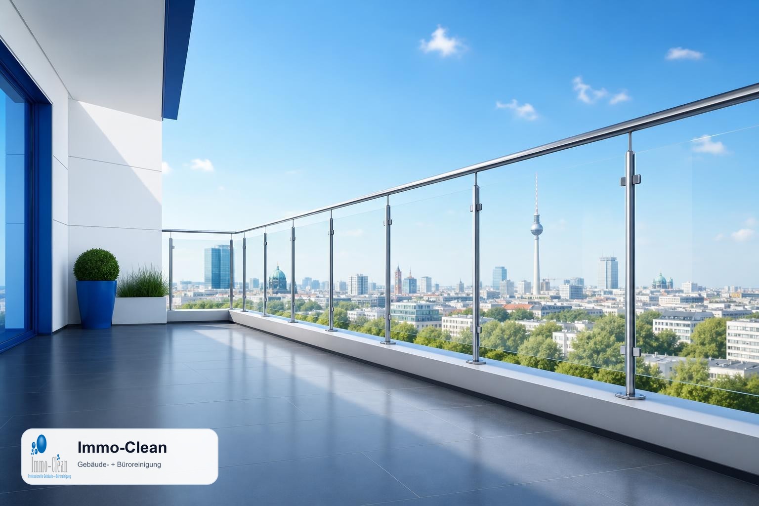 Illustration: Flat, high-quality vector illustration in the corporate design of a professional Berlin building-cleaning company