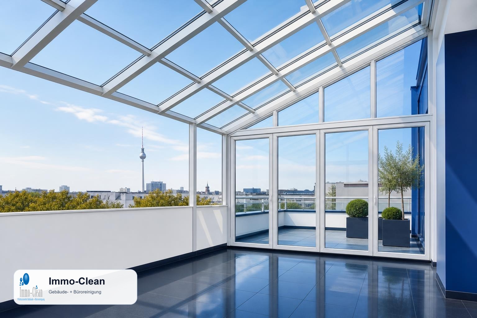 Illustration: Flat, high-quality vector illustration in the corporate design of a professional Berlin building-cleaning company